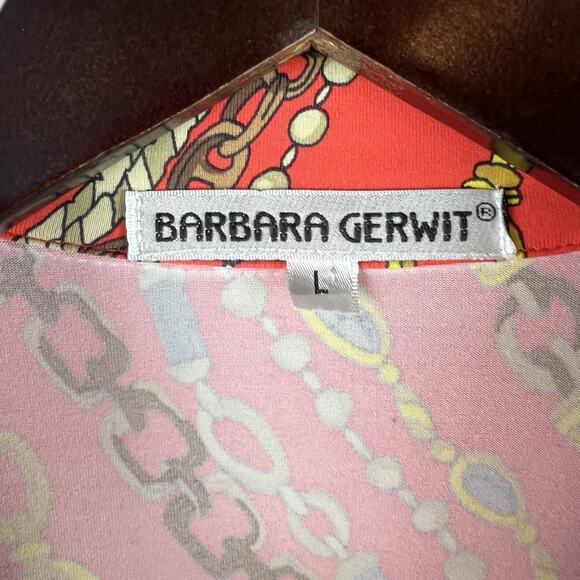 Barbara Gerwit Dress Womens Large Orange Chain Print Long Sleeve Tunic Retro Mod - Picture 4 of 8